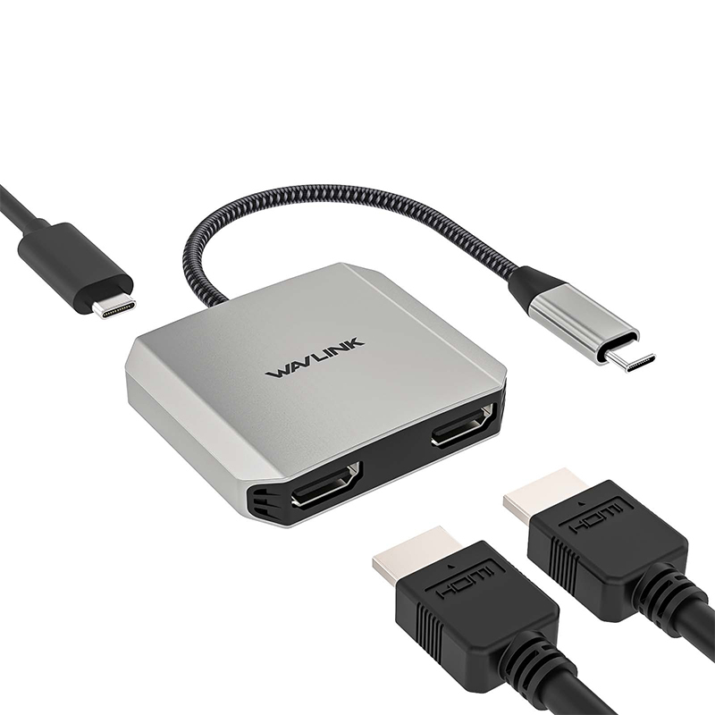 WAVLINK USB-C to Dual 4K HDMI Splitter, 3-In-1 HDMI Adapter with 95W Power Delivery