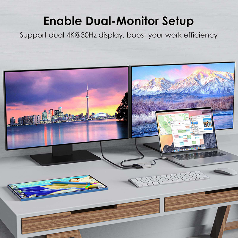 WAVLINK USB-C to Dual 4K HDMI Splitter, 3-In-1 HDMI Adapter with 95W Power Delivery 5
