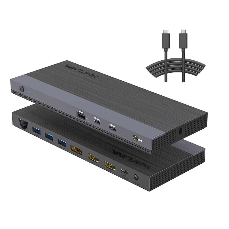 WAVLINK 13-in-1 USB-C Triple Display Docking Station, Support 100W Charging for PC, Max 4K@144Hz/8K@30Hz (DP), Dual 4K@60Hz (HDMI), USB 3.0, Gigabit Ethernet, Audio Jack for Windows & Mac OS