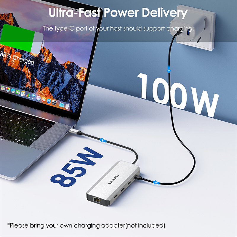 USB-C Triple Monitor Docking Station | 8K DisplayPort *2, 4K HDMI, 100W PD In, 5Gbps USB 3.0, Ethernet, SD/TF & Audio 4