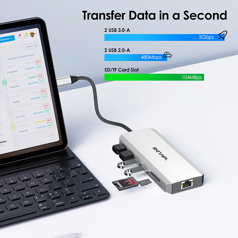 USB-C Triple Monitor Docking Station | 8K DisplayPort *2, 4K HDMI, 100W PD In, 5Gbps USB 3.0, Ethernet, SD/TF & Audio 5