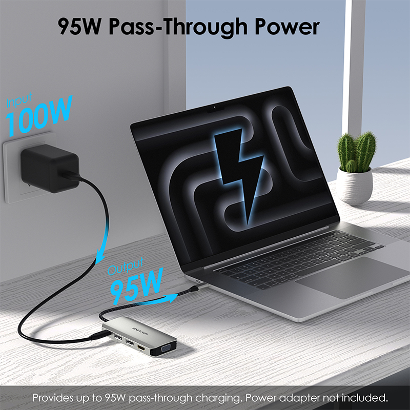 WAVLINK USB-C Docking Station Quadruple Monitor, 8K Single Display & Triple 4K@60Hz Output, Laptop Dock with 2&times;DP, HDMI, VGA, 95W Passthrough Charging, for Dell XPS/HP/Lenovo/Mac 3