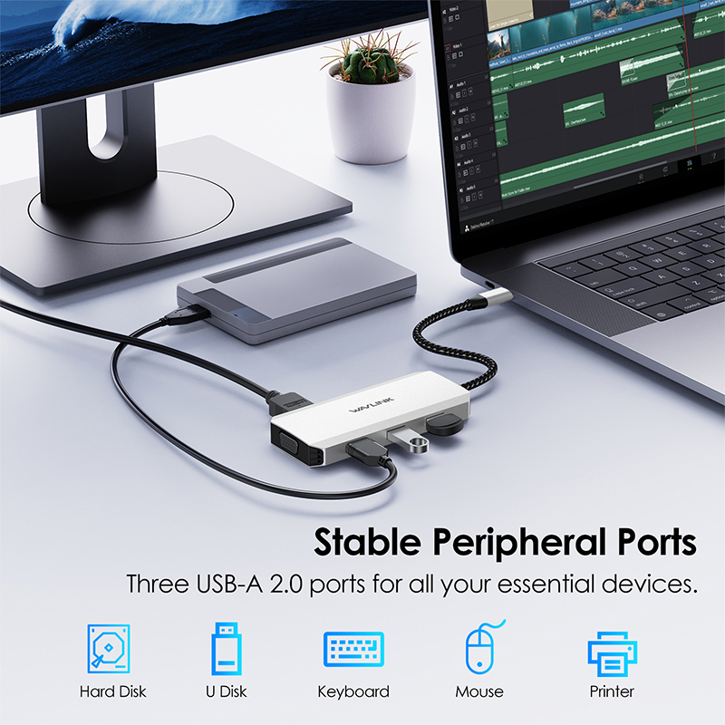 WAVLINK USB-C Docking Station Quadruple Monitor, 8K Single Display & Triple 4K@60Hz Output, Laptop Dock with 2&times;DP, HDMI, VGA, 95W Passthrough Charging, for Dell XPS/HP/Lenovo/Mac 5