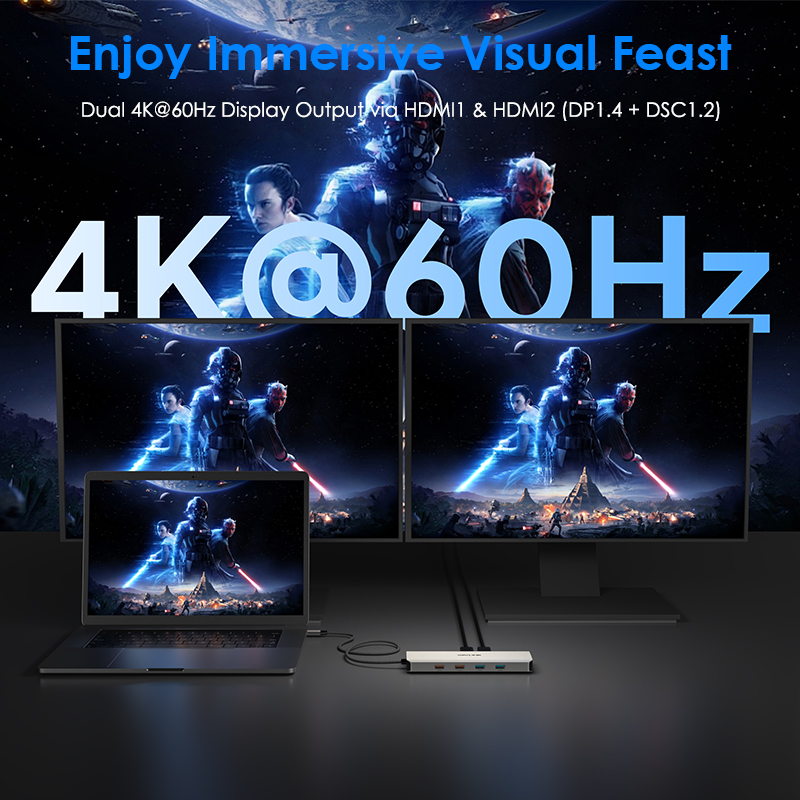 WAVLINK Dual 4K@60Hz Display Hub, 10-in-1 USB-C 10Gbps Laptop Docking Station, Multiport Adapter with Dual 4K HDMI, 85W PD IN for Laptop, 10Gbps USB-A/C 3.2, 5Gbps USB-A, USB 2.0, Gigabit Ethernet, for Mac/Dell/HP/Lenovo 3