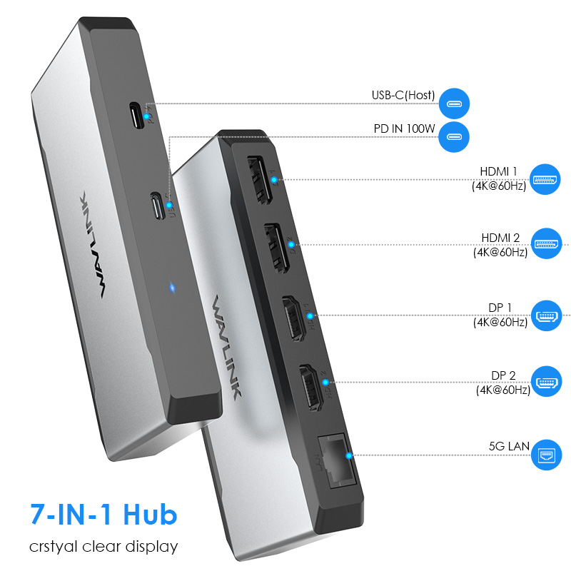 Wavlink 5Gbps USB-C Quad Display 4K@60Hz 6-in-1 Docking Station With 90W Power Delivery 2