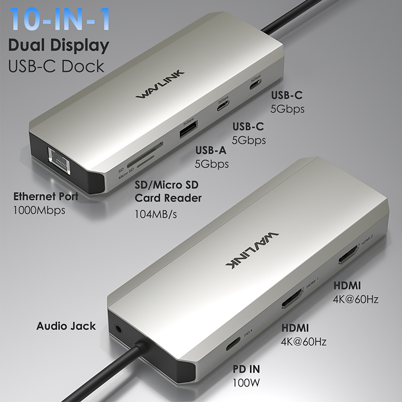 WAVLINK Dual 4K USB-C Docking Station, 85W PD Pass-Through, Gigabit Ethernet, Compatible with Windows & Mac 2