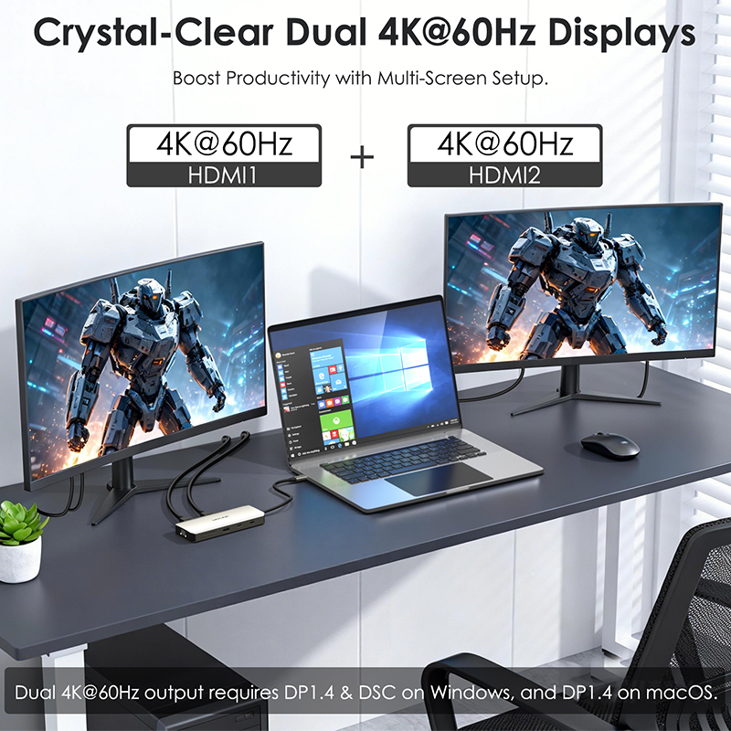 WAVLINK Dual 4K USB-C Docking Station, 85W PD Pass-Through, Gigabit Ethernet, Compatible with Windows & Mac 3