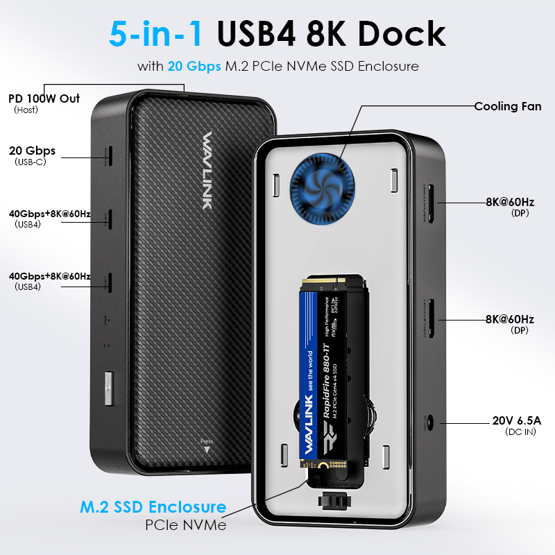 5-in-1 USB4 8K Dock with 20Gbps M.2 NVMe SSD Enclosure 3
