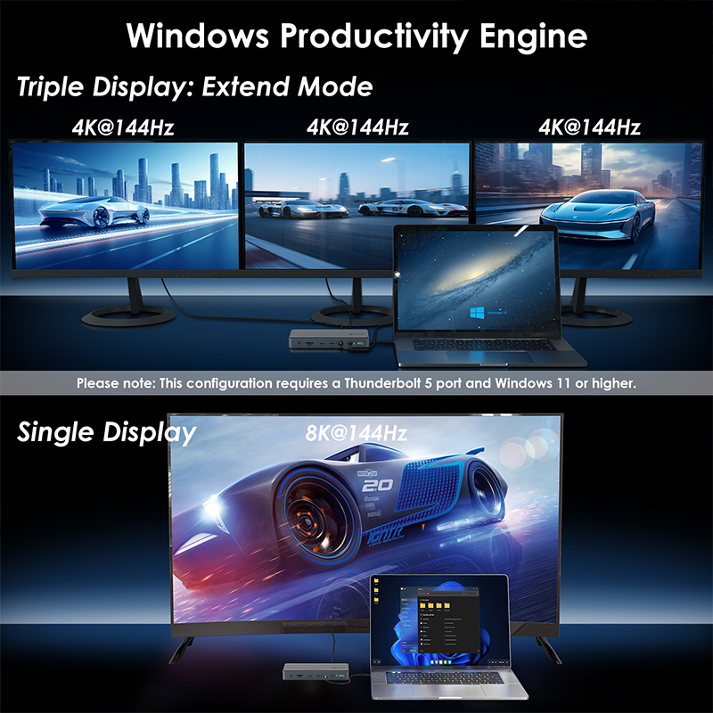 WAVLINK Thunderbolt 5 Dock, 12-in-1 Hub with up to 120Gbps, MAX 140W PD, Triple 4K/Dual 8K Display, for Mac & Windows TB5/4 Laptops 4