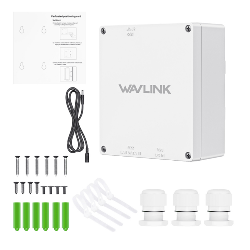 WAVLINK Outdoor PoE Waterproof Box, IP67 Plastic Enclosure with Wall/Pole Mount Kit 5