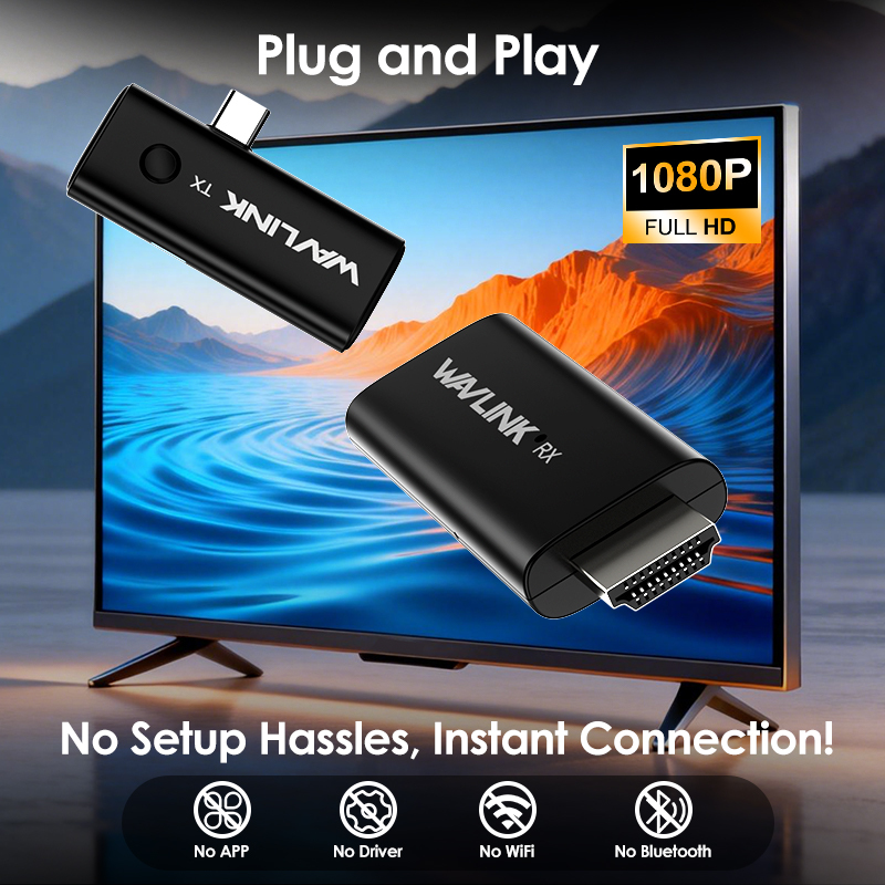 WAVLINK Wireless HDMI Transmitter and Receiver, Plug & Play Portable Wireless HDMI Extender, 100FT/30M Transmission, 4K Decoding, 1080P60Hz Output, 5G Band for Video to Monitor from Laptop/Phone/Pad 3