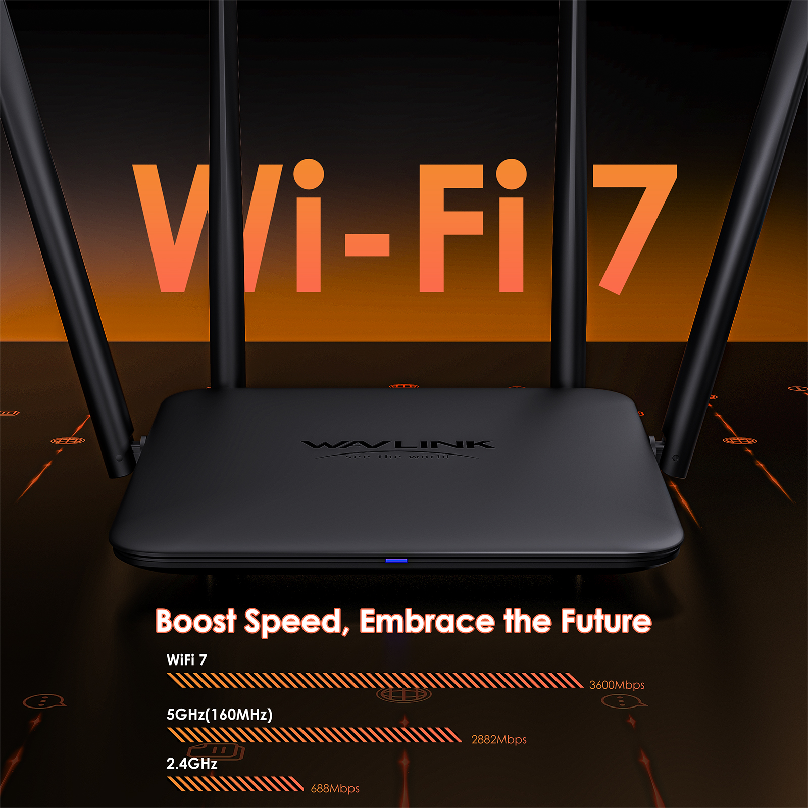 WAVLINK BE3600 Wi-Fi 7 Router, Dual Band Gaming Router with MLO, 4096-QAM, Multi-Rus Tech, Support EverythingMesh/Router/AP/Repeater Mode, Guest WiFi, QoS, IPv6 & Advanced VPN for Home WiFi 4