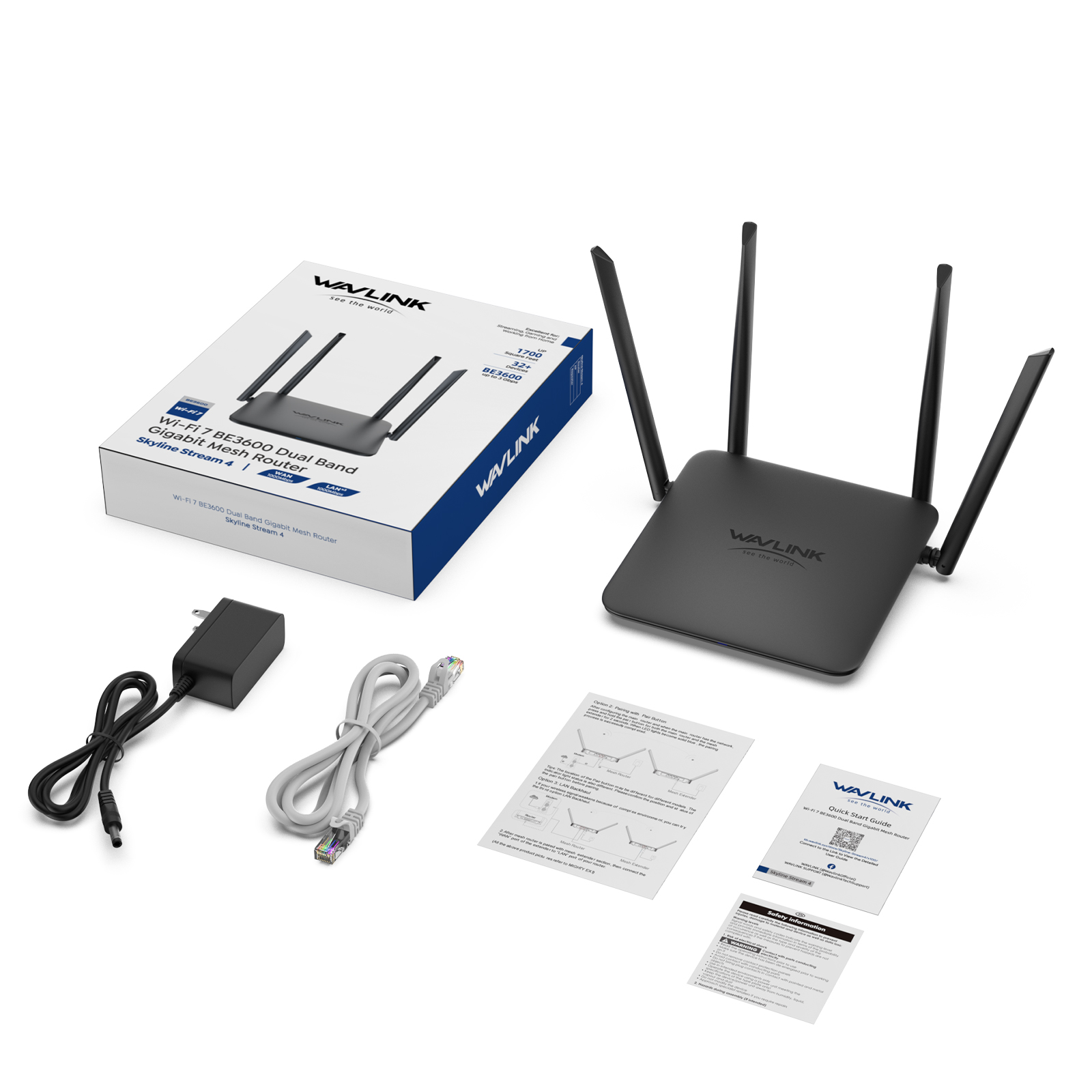 WAVLINK BE3600 Wi-Fi 7 Router, Dual Band Gaming Router with MLO, 4096-QAM, Multi-Rus Tech, Support EverythingMesh/Router/AP/Repeater Mode, Guest WiFi, QoS, IPv6 & Advanced VPN for Home WiFi 5