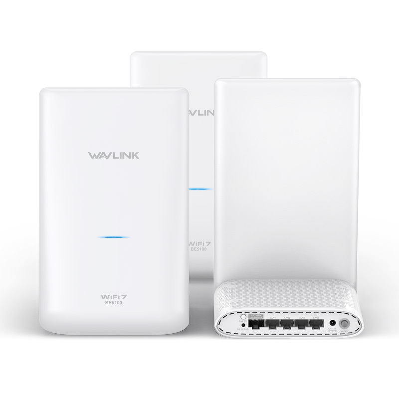 WAVLINK BE5100 Wi-Fi 7 Dual Band Mesh Whole Home Network System, 6600 Sq Ft Long Range Coverage, 2.5G WAN, 4&times;1G LAN Ports, MLO/4K QAM/VPN Stable Wireless Router (1/2/3-Unit)