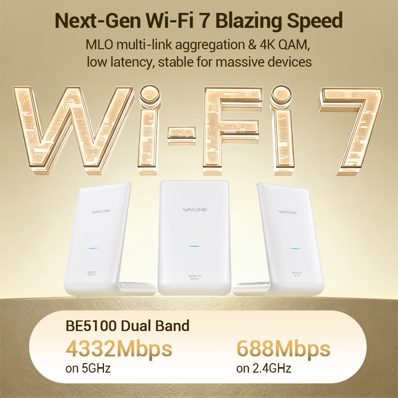 WAVLINK BE5100 Wi-Fi 7 Dual Band Mesh Whole Home Network System, 6600 Sq Ft Long Range Coverage, 2.5G WAN, 4&times;1G LAN Ports, MLO/4K QAM/VPN Stable Wireless Router (1/2/3-Unit) 2