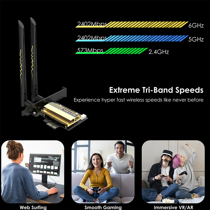 WL-WN675X3-C: WAVLINK AX5400M WiFi 6E PCIe Network Card, Tri-Band AX210 Wireless Adapter with Bluetooth 5.3, MU-MIMO, WPA3, OFDMA, Low-Profile Bracket, Heat Sink, for Windows 10/11 PC 3