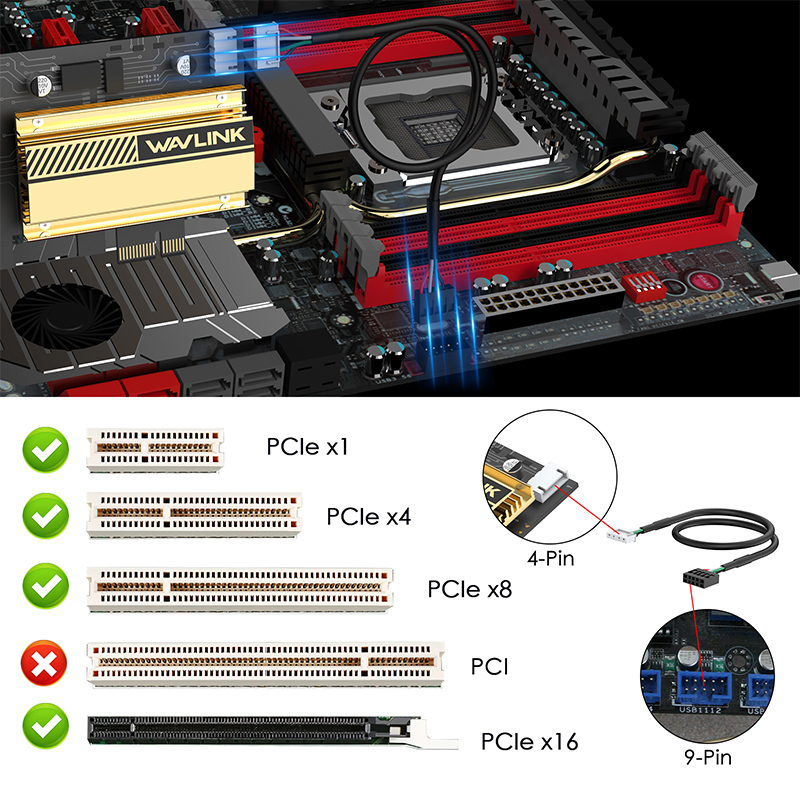 WL-WN675X3-C: WAVLINK AX5400M WiFi 6E PCIe Network Card, Tri-Band AX210 Wireless Adapter with Bluetooth 5.3, MU-MIMO, WPA3, OFDMA, Low-Profile Bracket, Heat Sink, for Windows 10/11 PC 5