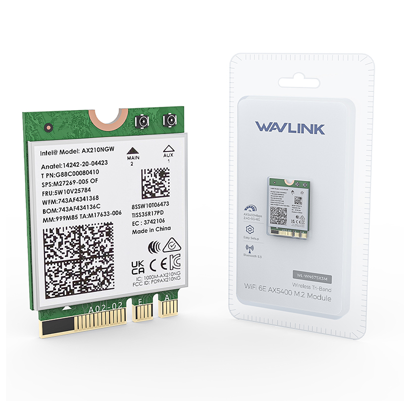 WAVLINK Wi-Fi 6E AX5400 Tri-Band M.2 Module With Bluetooth 5.3, WPA2/WPA3, WPA2-PSK Encryption, MU-MIMO, OFDMA