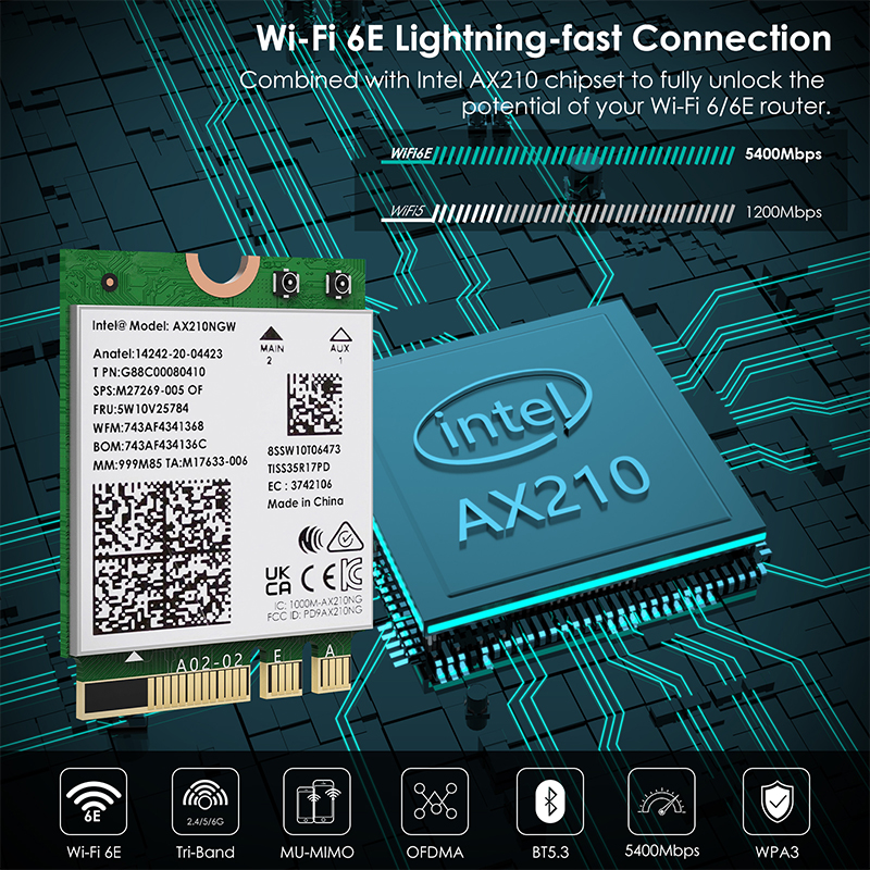 WAVLINK Wi-Fi 6E AX5400 Tri-Band M.2 Module With Bluetooth 5.3, WPA2/WPA3, WPA2-PSK Encryption, MU-MIMO, OFDMA 2