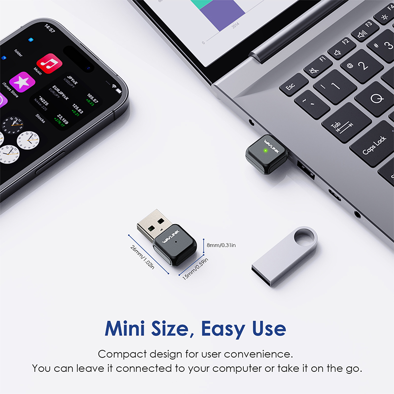 WAVLINK AC650 Mini USB WiFi Adapter, 2.4G/5G Dual Band Wireless Network Card for PC Desktop Laptop, 802.11ac Standard, MU-MIMO WiFi Dongle, Supports Windows XP/Vista/7/8/8.1/10/11, Mac 10.7-10.15 3