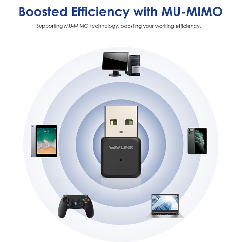 WAVLINK AC650 Mini USB WiFi Adapter, 2.4G/5G Dual Band Wireless Network Card for PC Desktop Laptop, 802.11ac Standard, MU-MIMO WiFi Dongle, Supports Windows XP/Vista/7/8/8.1/10/11, Mac 10.7-10.15 5
