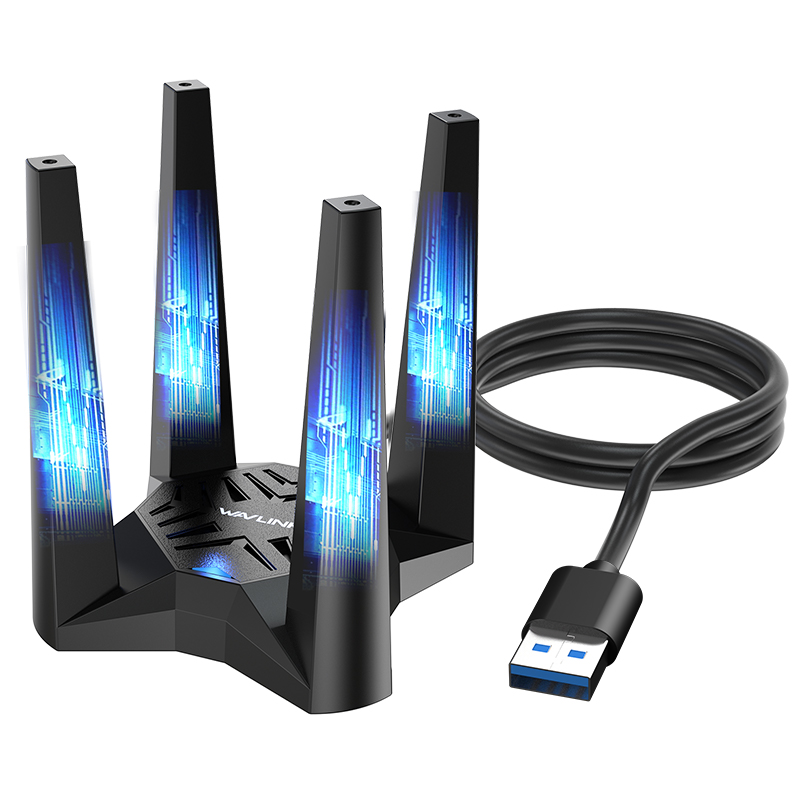 WAVLINK USB 3.0 WiFi 6E Triple-Band AX5400 Wireless Adapter (2.4G/5G/6G, 573+2402+2402 Mbps) with Built-in Driver, WPA3, MU-MIMO, OFDMA, 4x3dBi Antennas, Magnetic Base & 1m Cable - Windows 11/10 Only
