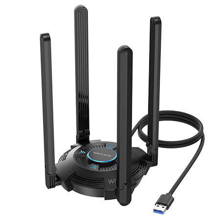 WAVLINK WiFi 7 BE6500 Tri-Band USB 3.0 Wireless Network Adapter (2.4G/5G/6G, 688+2882+2882 Mbps), with Built-in Driver, WPA3, MLO & Multi-RU, 5dBi High Gain Antennas - Windows 11/10 Only