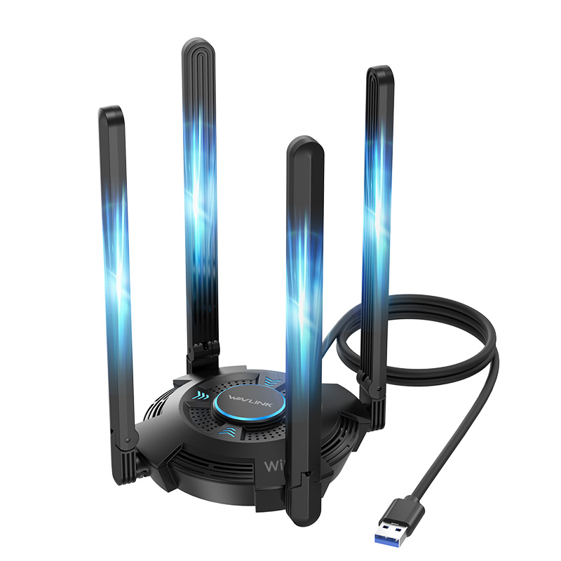 WAVLINK WiFi 7 BE6500 Tri-Band USB 3.0 Wireless Network Adapter (2.4G/5G/6G, 688+2882+2882 Mbps), with Built-in Driver, WPA3, MLO & Multi-RU, 5dBi High Gain Antennas - Windows 11/10 Only