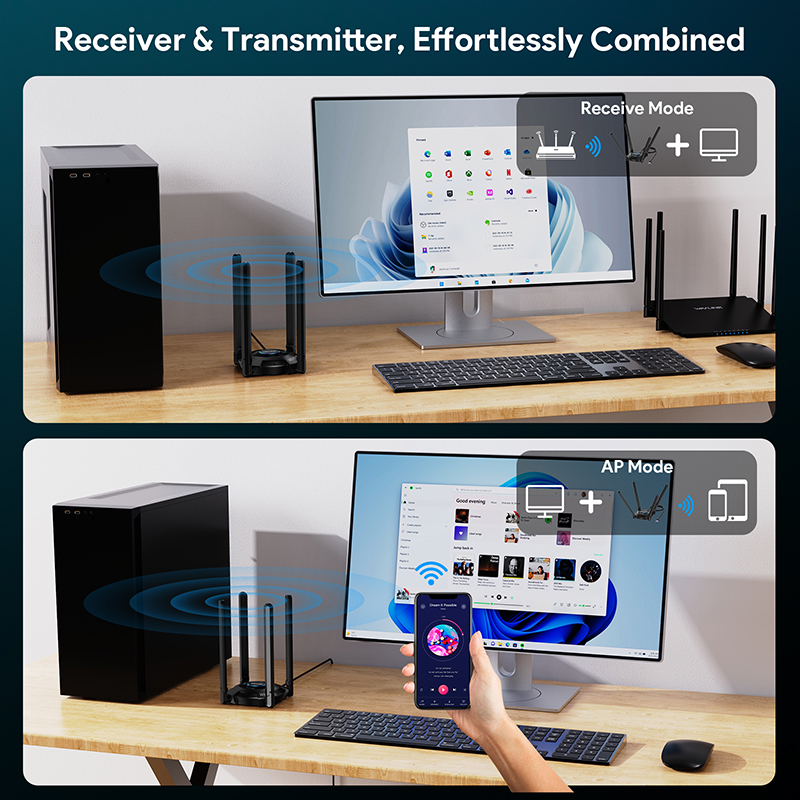 WAVLINK WiFi 7 BE6500 Tri-Band USB 3.0 Wireless Network Adapter (2.4G/5G/6G, 688+2882+2882 Mbps), with Built-in Driver, WPA3, MLO & Multi-RU, 5dBi High Gain Antennas - Windows 11/10 Only 5