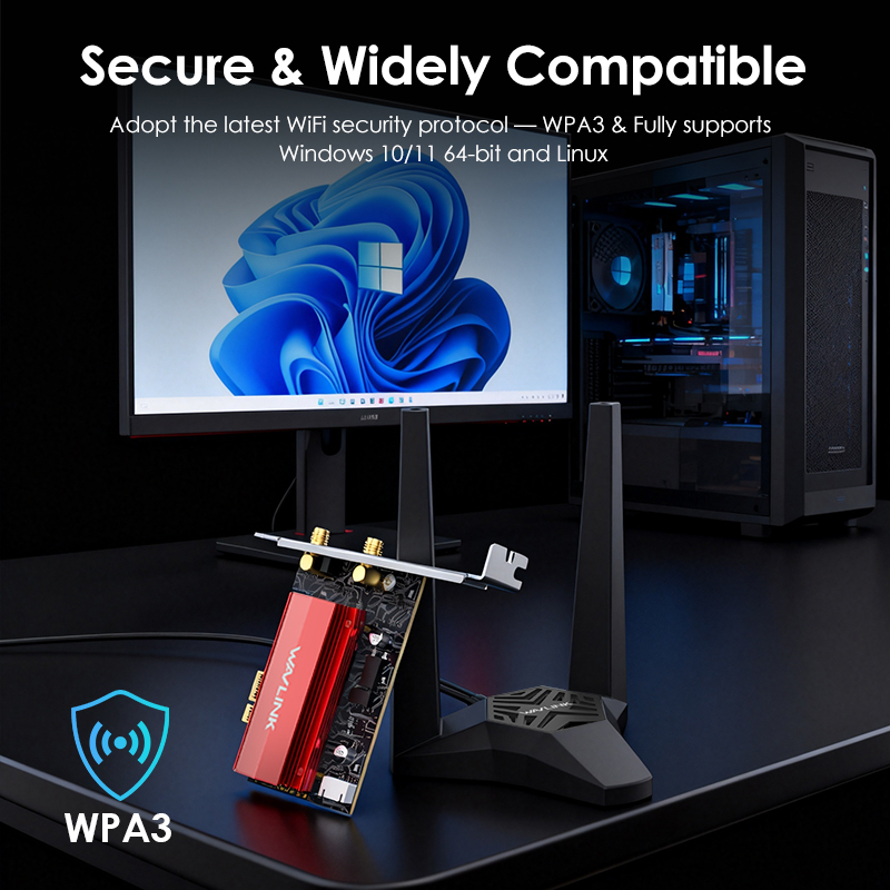 WAVLINK AXE5400 WiFi 6E PCIe Network Card, Tri-Band Wireless Adapter with Bluetooth 5.3, MU-MIMO, WPA3, OFDMA, Low-Profile Bracket, Heat Sink, for Windows 10/11 PC 5