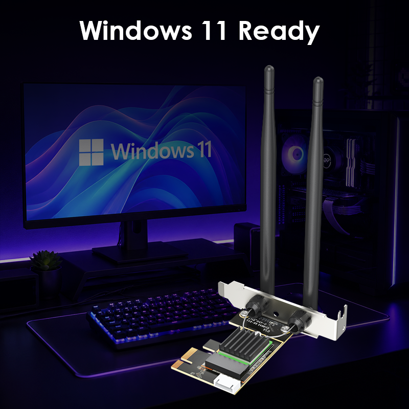Tri-Band 6500Mbps Wi-Fi 7 PCIe Adapter with Bluetooth 5.4, BE6500 Desktop Wireless Card Supporting MLO, Equipped with 2x5dBi Antennas & Heatsink, MU-MIMO/OFDMA/WPA3 (Windows 11) 4