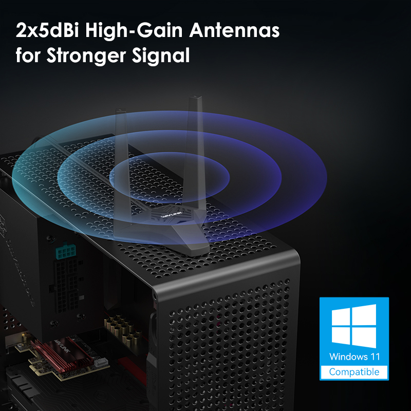 BE6500 WiFi 7 PCIe Network Card, Tri-Band 6500Mbps Wireless Adapter with Bluetooth 5.4, Heatsink & External Antennas, Supports MU-MIMO, OFDMA, WPA3, Low Profile Bracket Included, Windows 11 Only 5