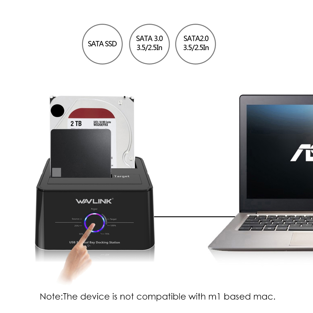 ST334U USB 3.0 to SATA Dual Bay External Hard Drive Docking Station for 2.5/3.5 Inch SSD HDD