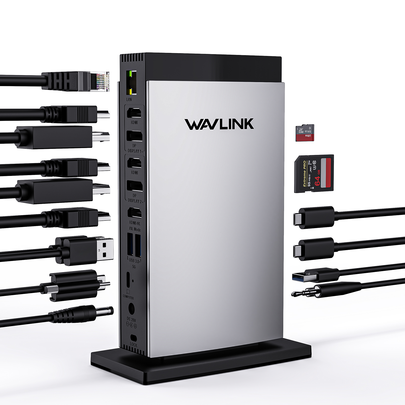 WAVLINK Universal DisplayLink Docking Station, 4K+Dual 2K USB C USB 3.0 Laptop Dock for M1 M2 M3 Mac and Windows, 15 In 1 with 3 HDMI, 2 DP, RJ45, Audio/Mic, SD/TF, 5 USB Ports, 100W AC Power Supply