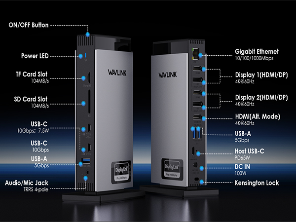 WAVLINK Universal DisplayLink Docking Station, Triple 4K USB C USB