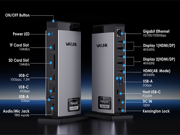 Hub USB-C 8-in-2 Per MacBook: 2 HDMI 4K 60Hz, USB-A, SD/microSD, Power Delivery 100W