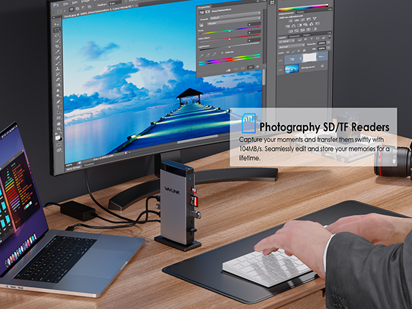 WAVLINK ドッキングステーション UG69PD13PRO WAVLINK Universal DisplayLink Docking Station, Triple 4K USB