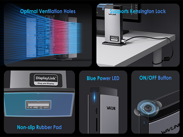 WAVLINK Universal DisplayLink Docking Station, Triple 4K USB