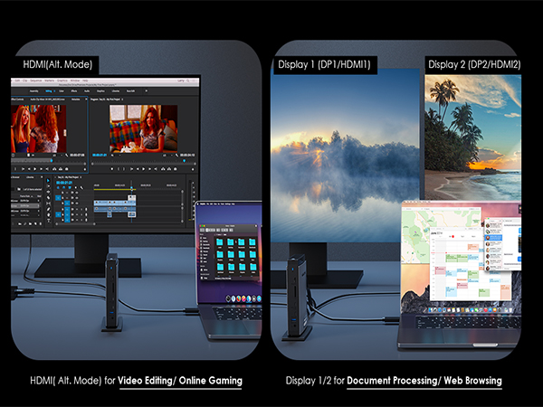 WAVLINK ドッキングステーション UG69PD13PRO WAVLINK Universal DisplayLink Docking Station, Triple 4K USB