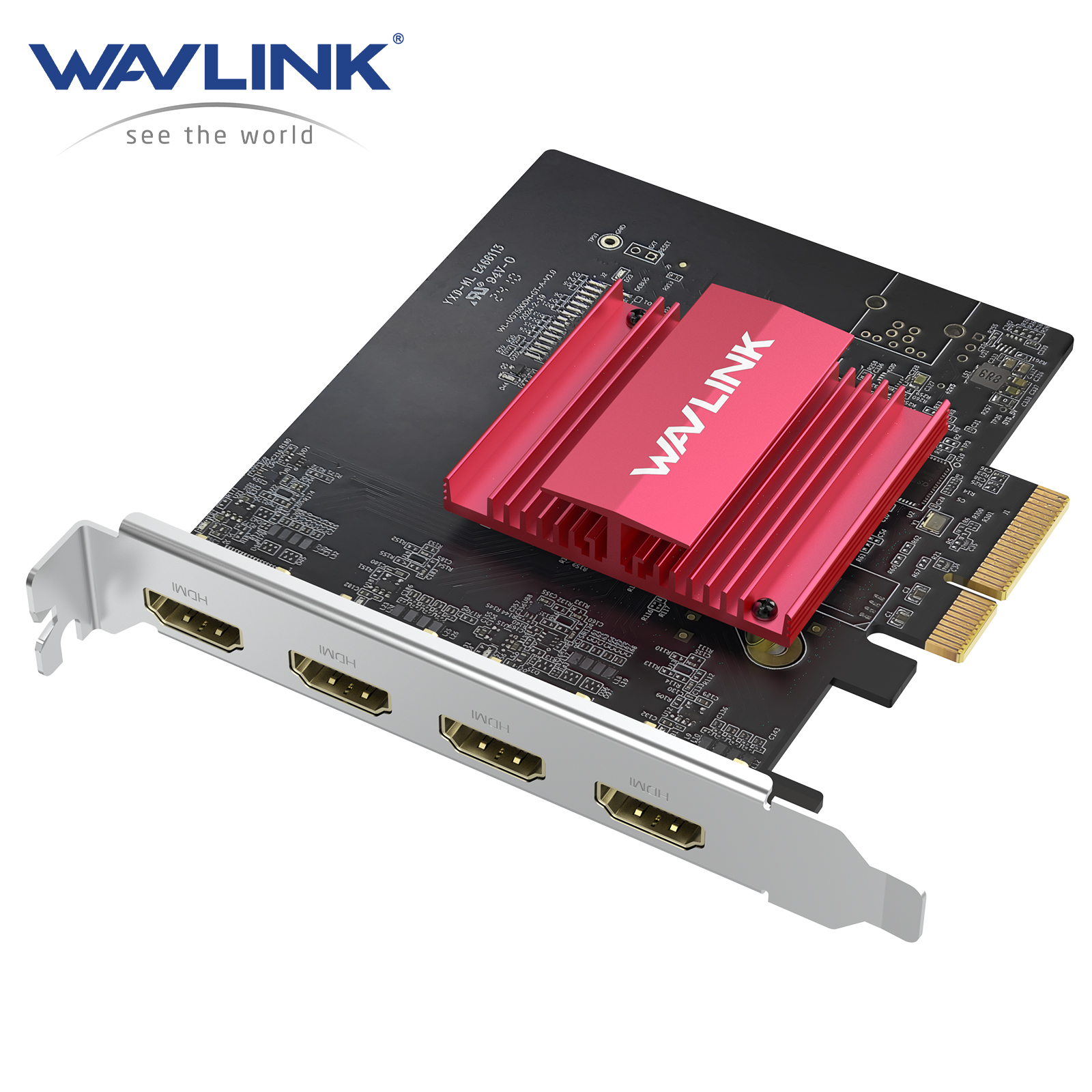 WAVLINK PCIe 3.0 to Quad 4K@60Hz HDMI Graphics Card - Global Debut with DisplayLink DL7400, 4 HDMI Ports, PC Video Card with Standard Profile, Supports Multiple Monitors for Windows 11/10 & Ubuntu