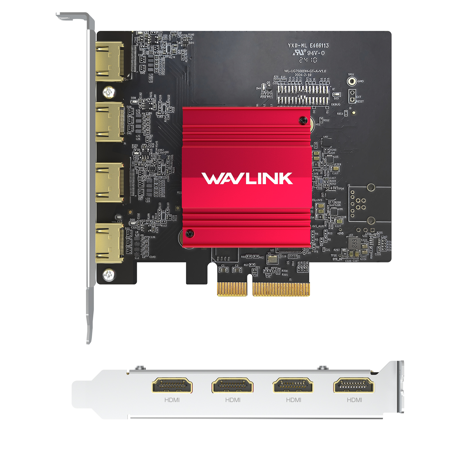 WAVLINK PCIe 3.0 to Quad 4K@60Hz HDMI Graphics Card - Global Debut with DisplayLink DL7400, 4 HDMI Ports, PC Video Card with Standard Profile, Supports Multiple Monitors for Windows 11/10 & Ubuntu