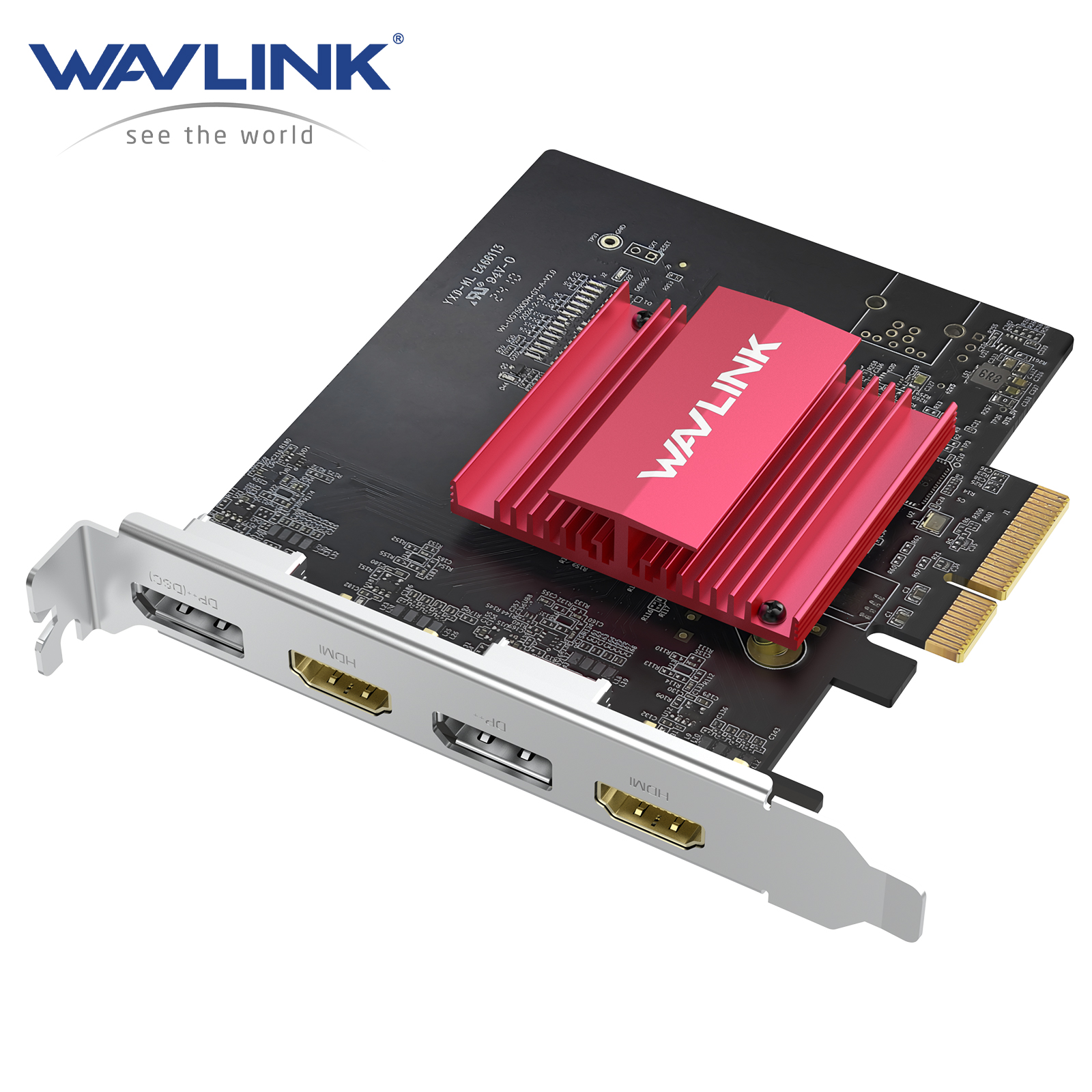 WAVLINK PCIe 3.0 to Quad 4K/Dual DP 8K Graphics Card - Global Debut with DisplayLink DL7400, 2HDMI+2DP Ports, PC Video Card with Standard Profile, Supports Multiple Monitors for Windows 11/10 & Ubuntu