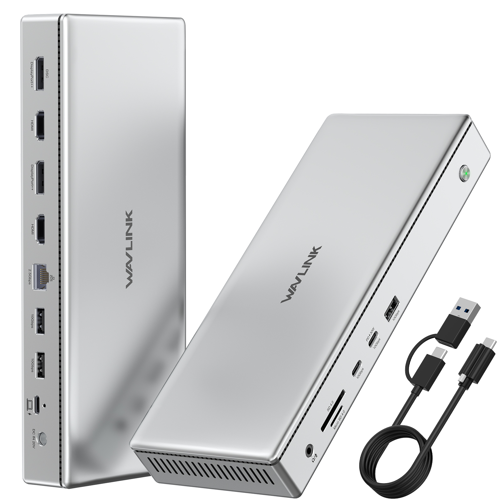 WAVLINK USB C DisplayLink Premium Docking Station, 2xDisplayPort(1.4)&2xHDMI2.0, Single 10K@60Hz, Dual 8K@60Hz,Quad 4K@60Hz  for M1/M2/M3 Mac & Windows, 15 in 1 Laptop Dock with 100W Charging, 2.5G LAN, USB 3.2-A/C, USB-C(PD 30W)