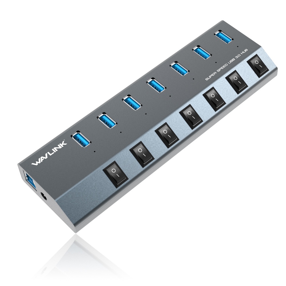 7 Port Aluminum Powered USB 3.0 Hub With Individual On/Off Switches(RSH-518- 7