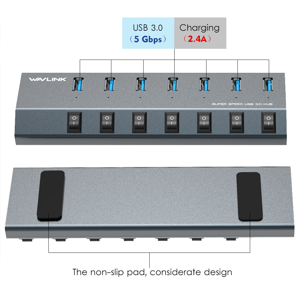 UH3076 SuperSpeed USB3.0 7 Port HUB with Individual Power Switches HUB