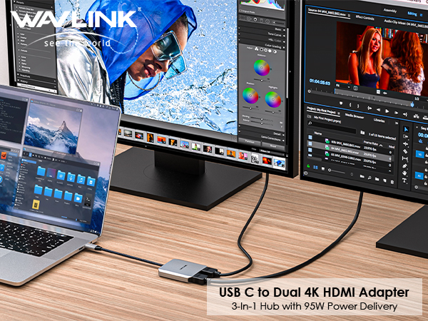 WAVLINK USB C to HDMI Dual Display Adapter, Single 8K@30Hz
