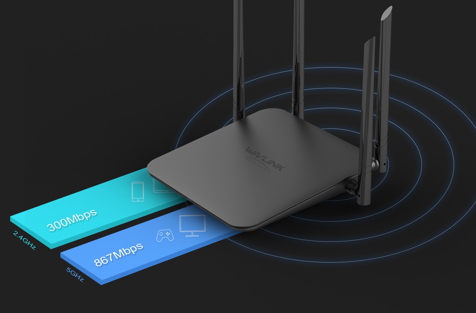 WL-WN530HG4 AC1200 High Power Dual Band Gigabit Router - Home and