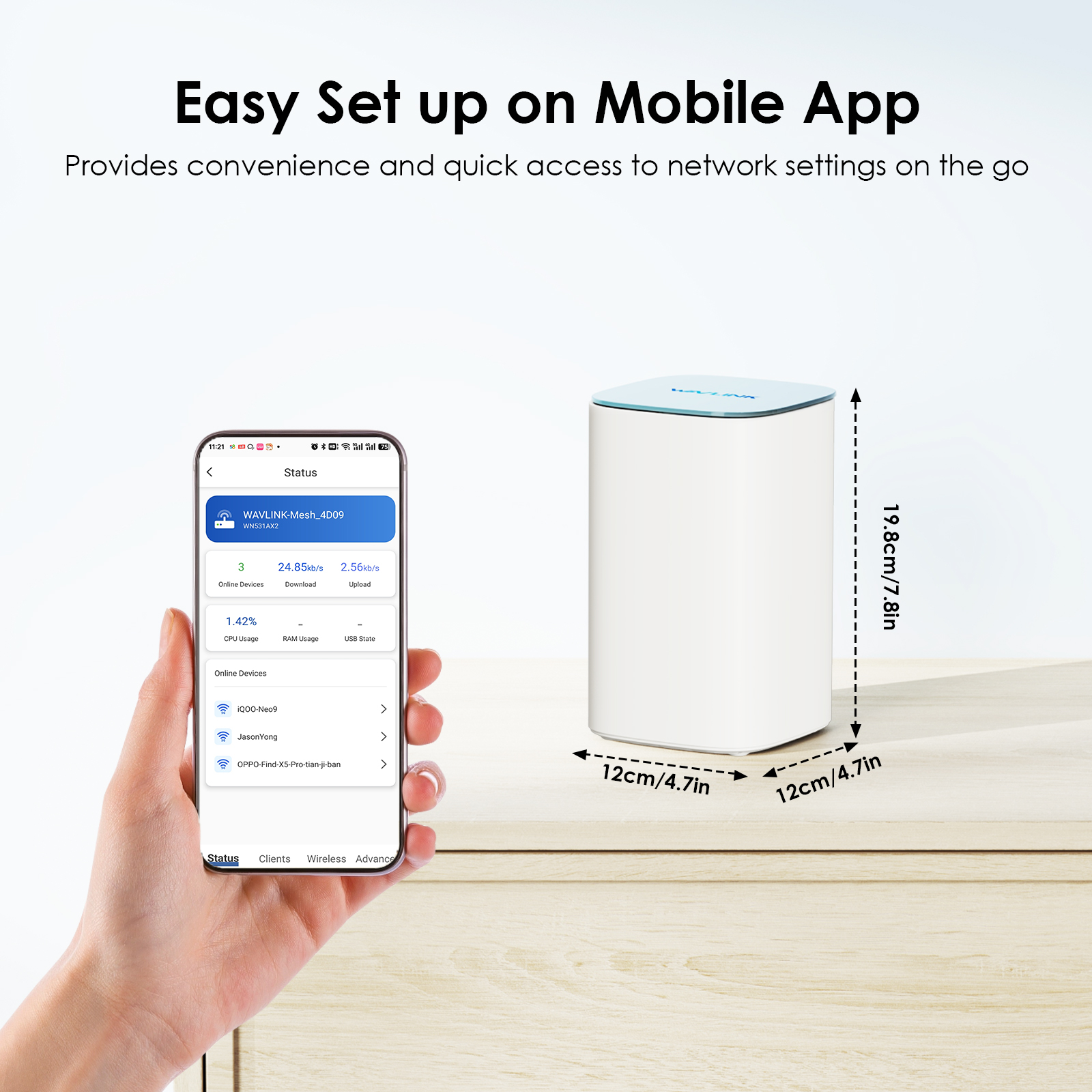 WAVLINK AX3000 WiFi6 Mesh System, Dual-Band Whole Home VPN Router/Extender - Covers up to 1600 Sq.Ft., Connect 256 Devices, 5x5dBi Antennas, 2x2 MU-MIMO & OFDMA, Beamforming, APP Management, 1-Pack