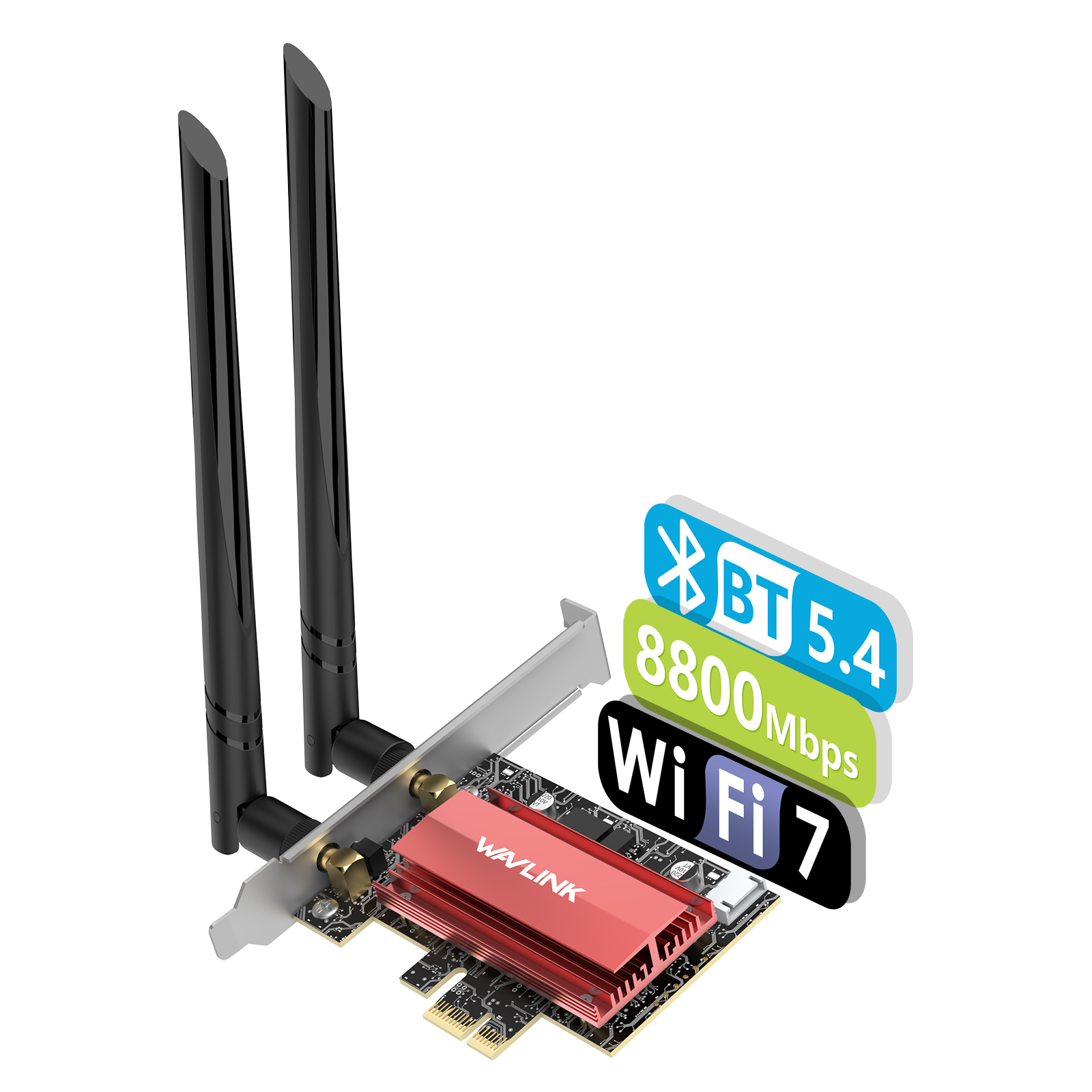 WAVLINK 2024 New BE8800 WiFi 7 PCIe Network Card, Tri-Band BE200 Wireless Adapter with Bluetooth 5.4, MU-MIMO, WPA3, Low-Profile Bracket, Heat Sink, for Windows 10/11 Desktop PC